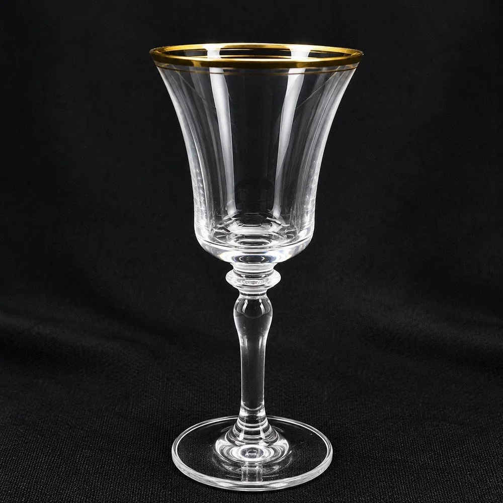 Mikasa‎ Jamestown handblown Wine Glasses Gold Rim Flared Tulip Baluster Stem 2pc